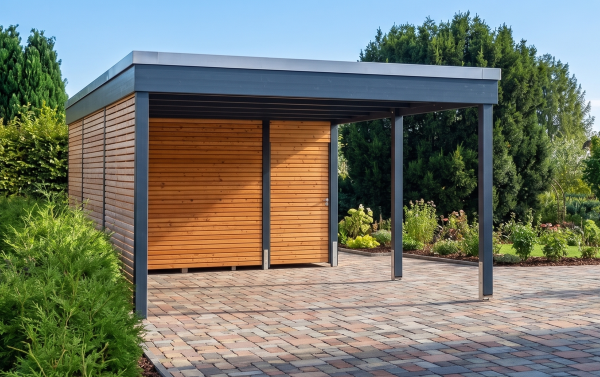 Einzelcarport KLARE LINIE mit Seitenverkleidung