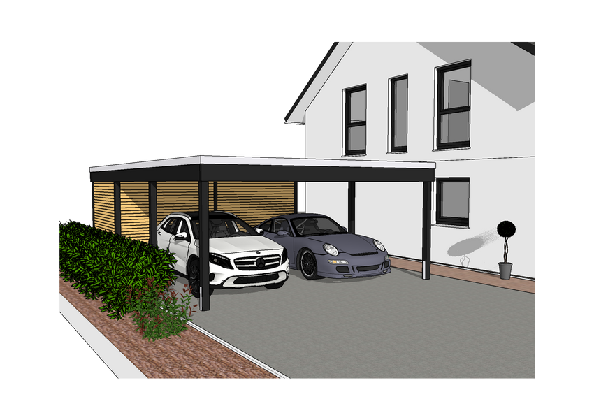 Modernes Gründach-Carport KLARE LINIE mit Abstellraum (Doppelcarport) - FREESE Holz
