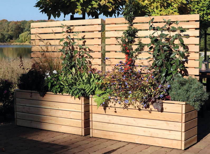 blumenkasten mit rückwand JODA Rankpflanzkübel Loen Lärche im Rhombusdesign – FREESE Holz