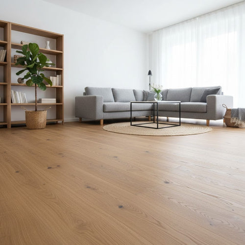 Wohnraum mit Oster Aktions-Parkett Eiche Rustikal natur geölt, erhältlich in SH/HH