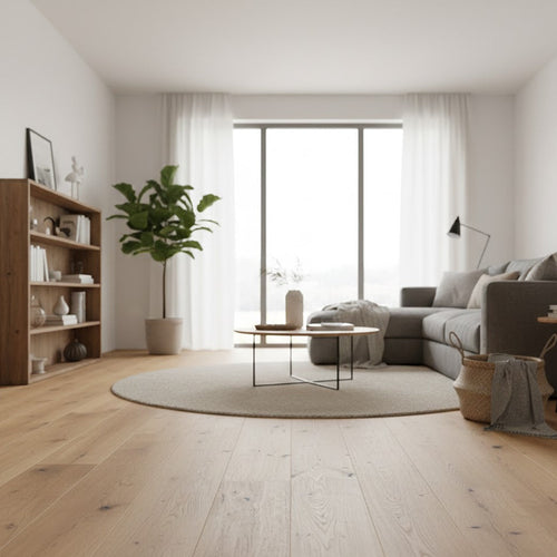 Wohnraum mit Oster Aktions-Parkett Eiche Rustikal natur geölt, erhältlich in SH/HH