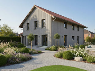 Modernes Einfamilienhaus mit waagerechter Holzfassade in Vergrauungslasur