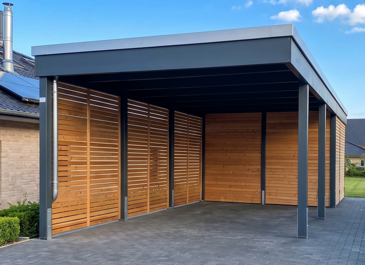 Einzelcarport KLARE LINIE mit Holzverkleidung