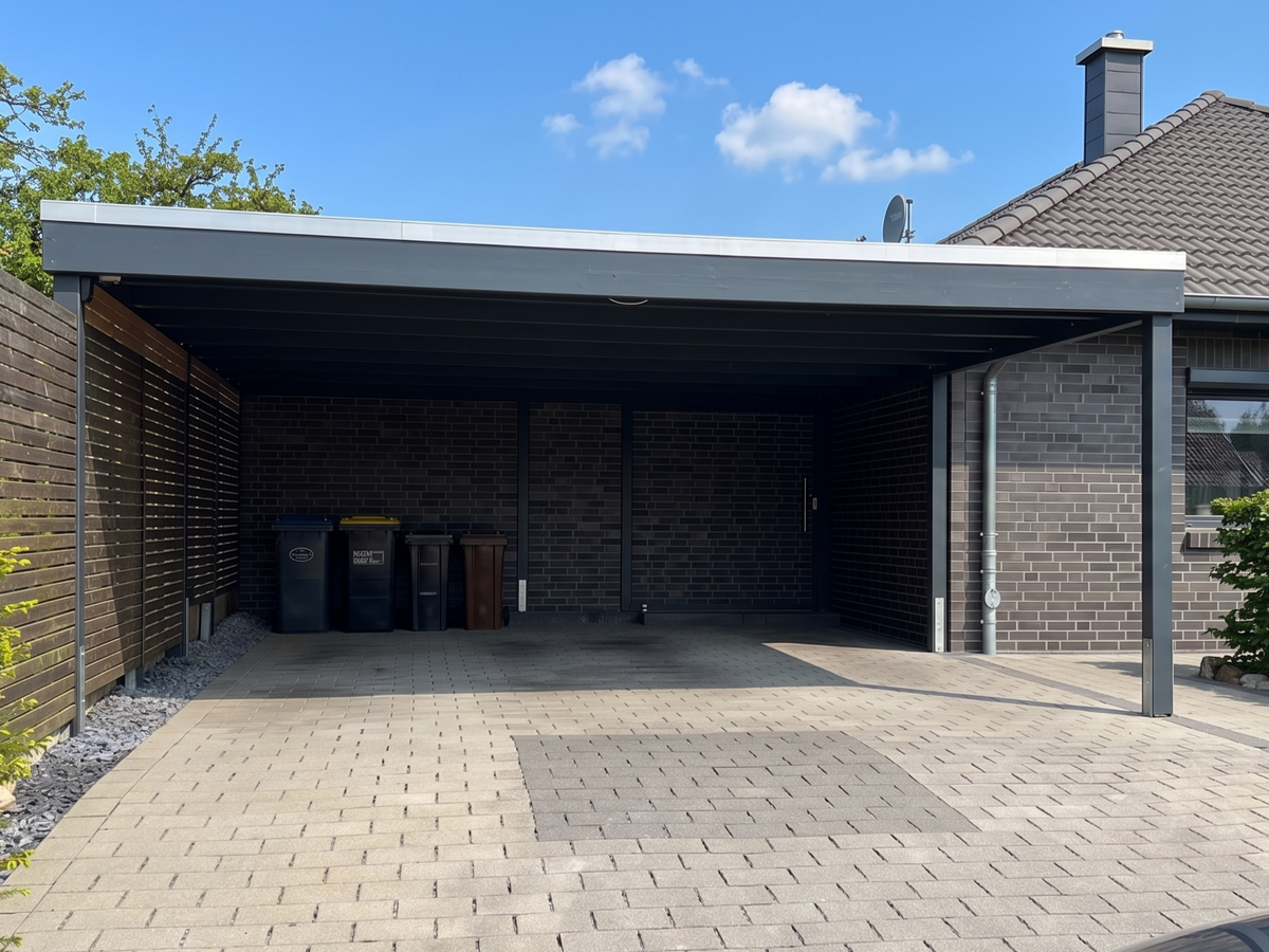 Doppelcarport KLARE LINIE in Anthrazit mit moderner Flachdachoptik