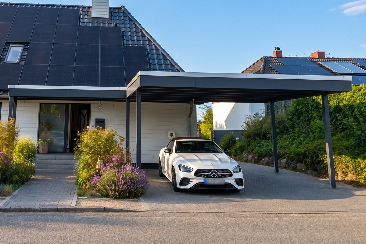 Carport modern mit Haustürvordach