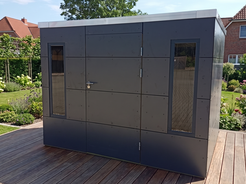 Gartenhaus KUBUS – modernes Gartenhaus mit HPL-Fassade