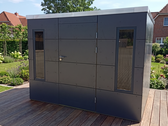 Gartenhaus KUBUS – modernes Gartenhaus mit HPL-Fassade