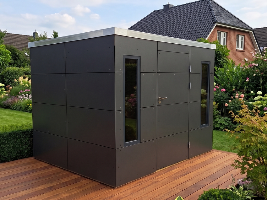 Gartenhaus KUBUS – modernes Gartenhaus mit HPL-Fassade