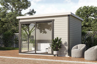 Holz-Gartenhaus Starla 3232 mit 2 Schiebetüren in hellgrau farbbehandelt von WOLFF FINNHAUS - FREESE Holz 