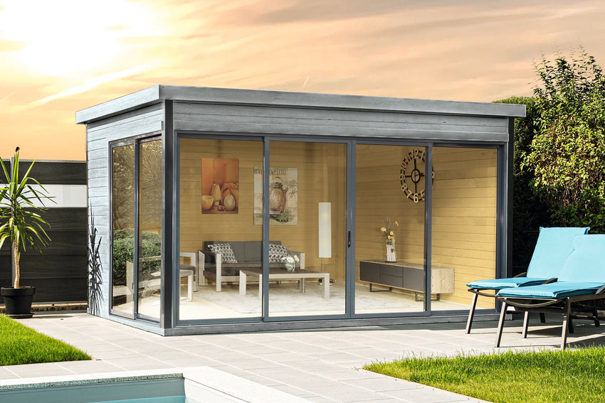Holz-Gartenhaus Starla 4234 hellgrau farbbehandelt von WOLFF FINNHAUS - FREESE Holz 