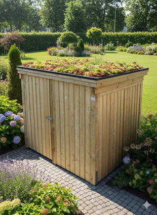 Gerätehaus CLASSIC mit Holzblende & Gründach