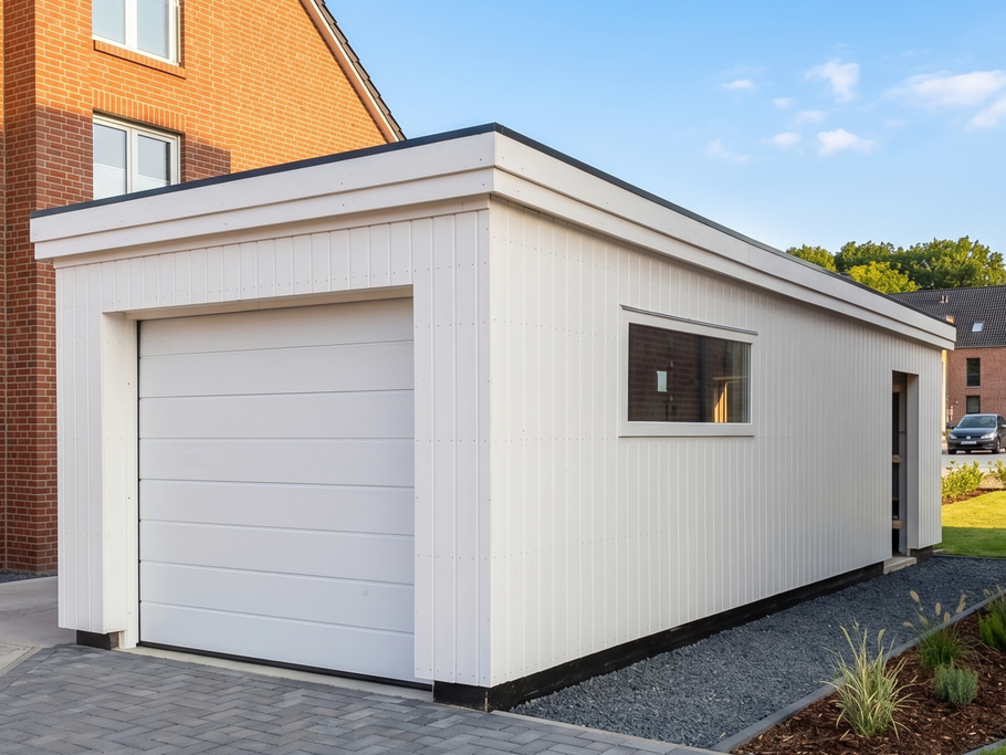 Holzgarage_ein_Stellplatz_Holzblende_weiss