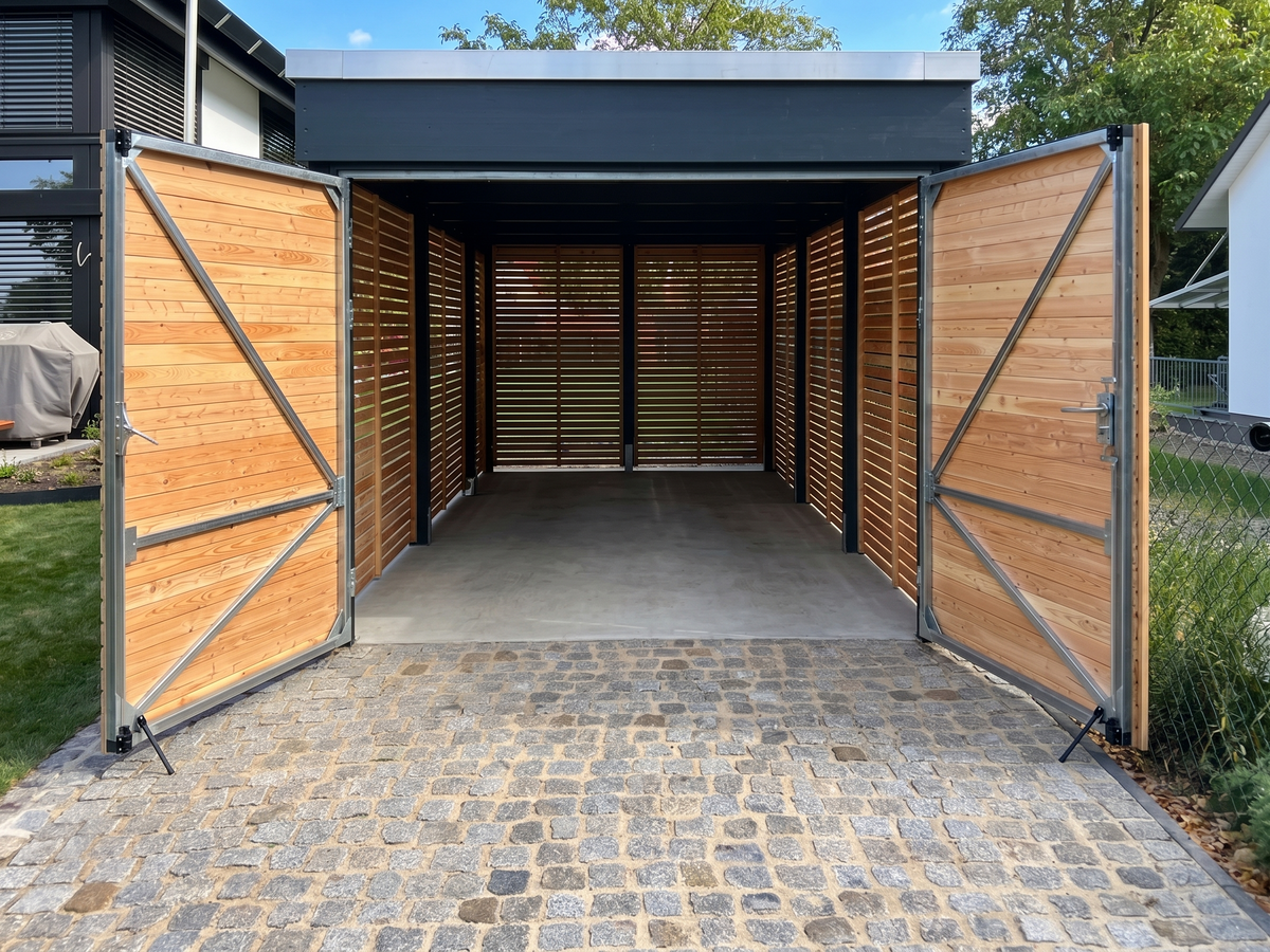 Carport Klare Linie mit Stahlrahmendoppeltor