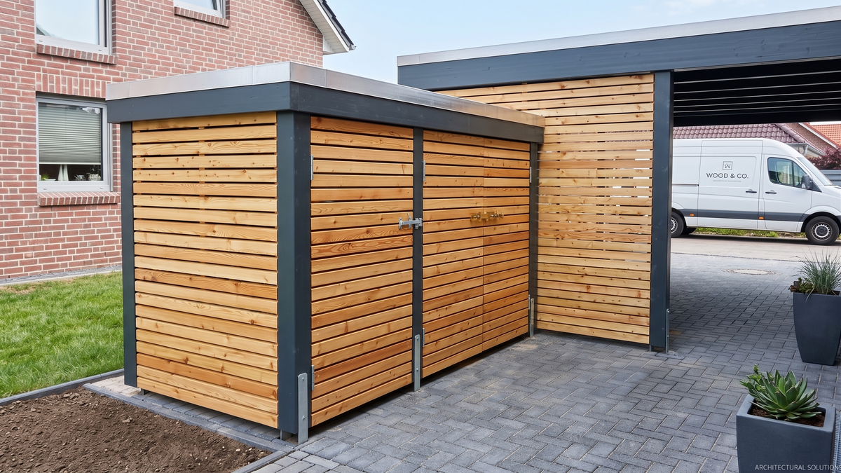 Mülltonnenboxen hinten als Anbau zum Carport