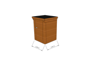 Technische Skizze eines Holzgerätehauses mit Tür, Wänden, Dach in Frontalansicht