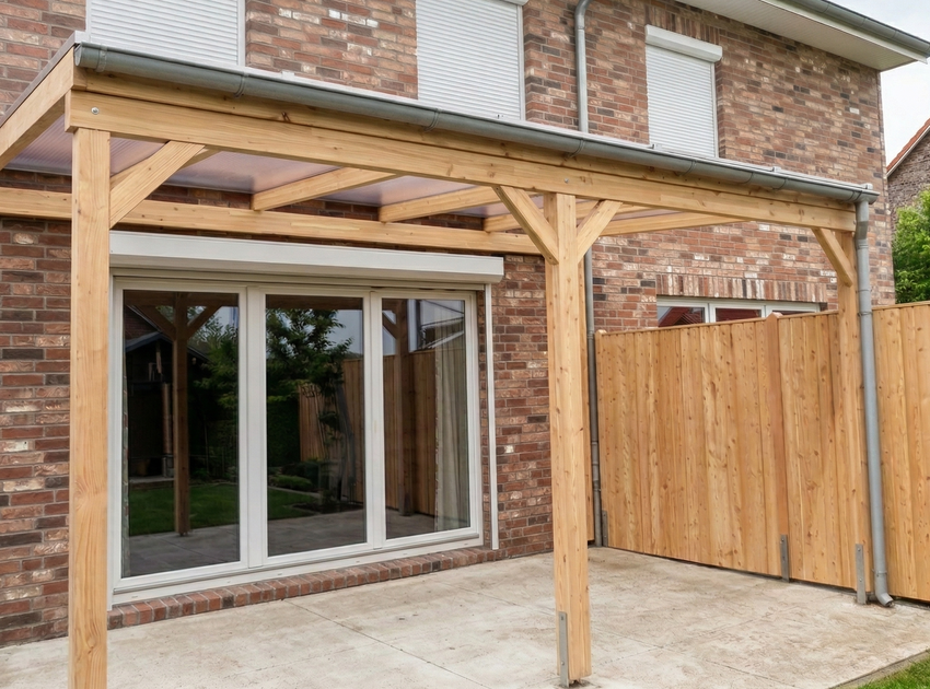 Terrassendach mit Wandanbau aus Glas (VSG) – maßgefertigt aus BSH