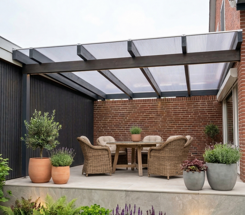 Terrassendach mit Wandanbau und Stegplatten – langlebig & maßgefertigt