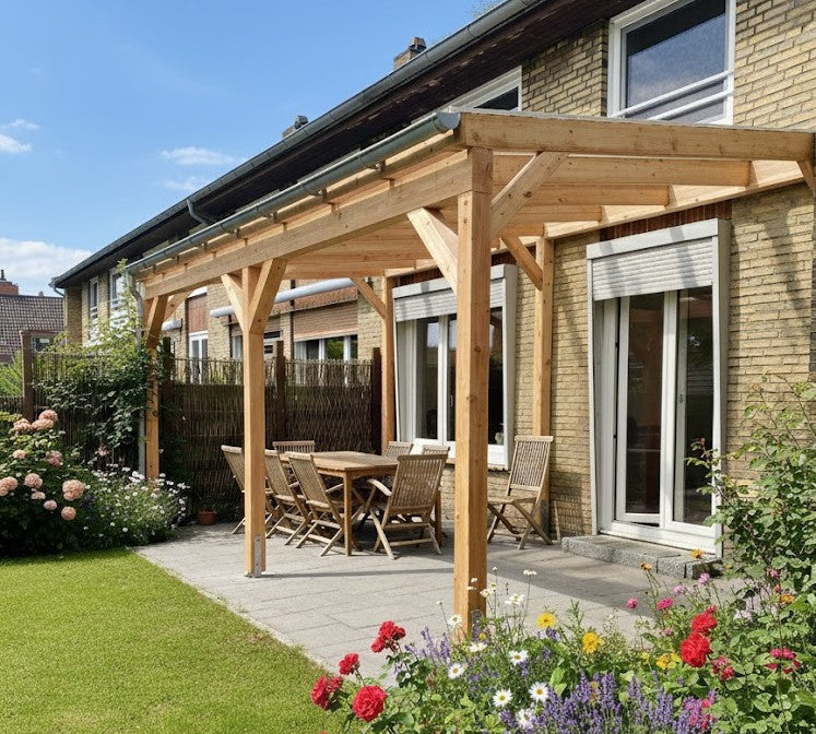 Freistehendes Terrassendach aus Holz mit Glas – individuell gefertigt