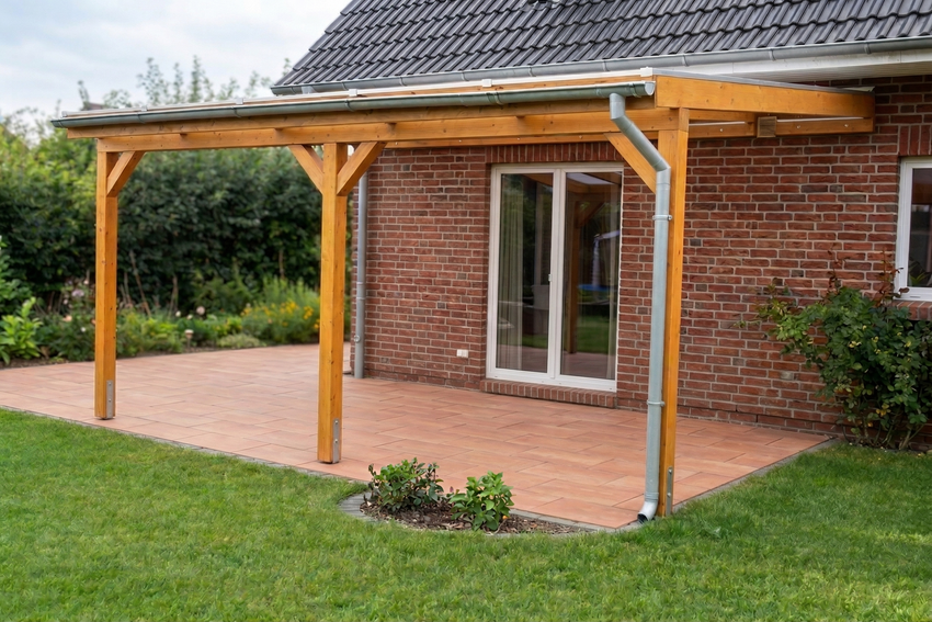 Terrassendach mit Wandanbau aus Glas (VSG) – maßgefertigt aus BSH