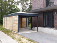 Modernes Gründach-Carport KLARE LINIE mit Abstellraum (Einzelcarport) - FREESE Holz 