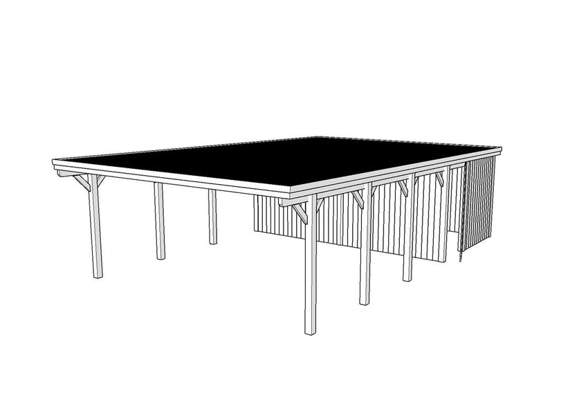 Doppelcarport CLASSIC Holzblende mit Abstellraum (Verkleidung: Klassisches Duoprofil) - FREESE Holz 