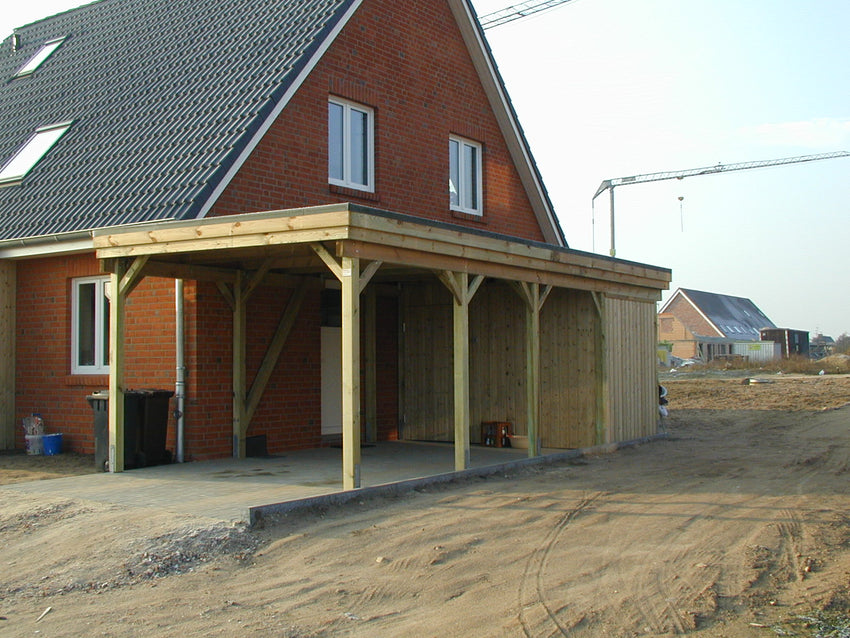 Einzel-Carport CLASSIC Holzblende mit Abstellraum (Verkleidung: Klassisches Duoprofil) - FREESE Holz 