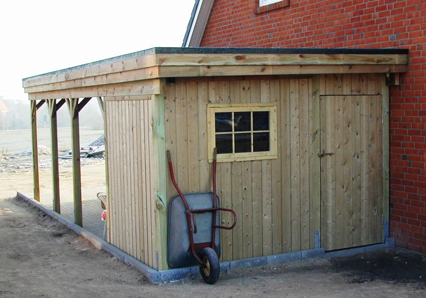 Einzel-Carport CLASSIC Holzblende mit Abstellraum (Verkleidung: Klassisches Duoprofil) - FREESE Holz 