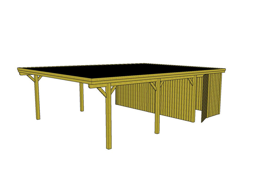 Doppelcarport CLASSIC Holzblende mit Abstellraum (Verkleidung: Klassisches Duoprofil) - FREESE Holz 