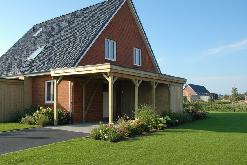 Einzel-Carport CLASSIC Holzblende mit Abstellraum (Verkleidung: Klassisches Duoprofil) - FREESE Holz 