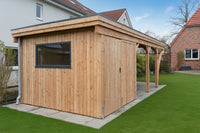 Einzel-Carport CLASSIC Holzblende mit Abstellraum (Verkleidung: Klassisches Duoprofil) - FREESE Holz 