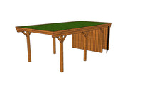 Gründach-Carport CLASSIC Holzblende mit Abstellraum (Verkleidung: Klassisches Duoprofil) - FREESE Holz 