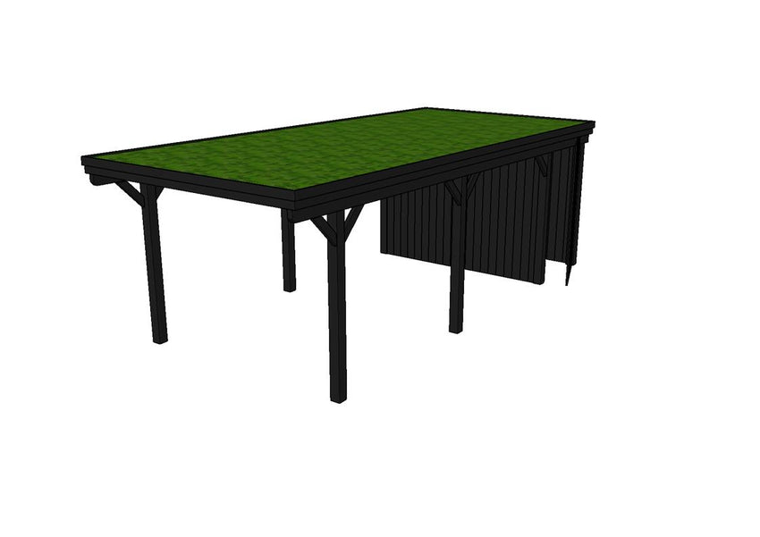 Gründach-Carport CLASSIC Holzblende mit Abstellraum (Verkleidung: Klassisches Duoprofil) - FREESE Holz 