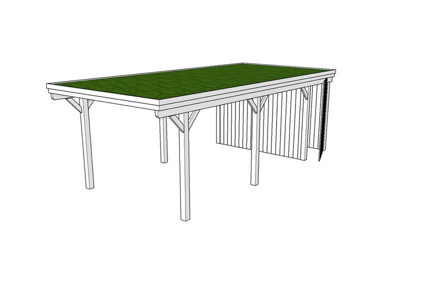 Gründach-Carport CLASSIC Holzblende mit Abstellraum (Verkleidung: Klassisches Duoprofil) - FREESE Holz 