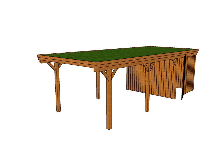 Gründach-Carport CLASSIC Holzblende mit Abstellraum (Verkleidung: Klassisches Duoprofil) - FREESE Holz 