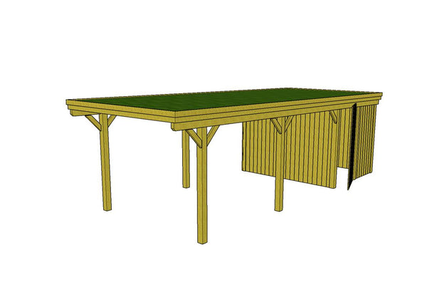 Gründach-Carport CLASSIC Holzblende mit Abstellraum (Verkleidung: Klassisches Duoprofil)
