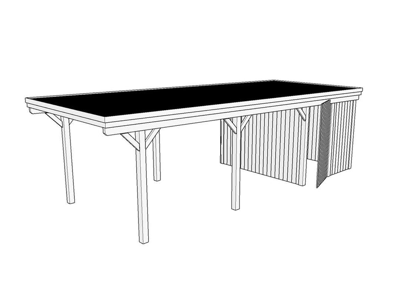 Einzel-Carport CLASSIC Holzblende mit Abstellraum (Verkleidung: Klassisches Duoprofil) - FREESE Holz 