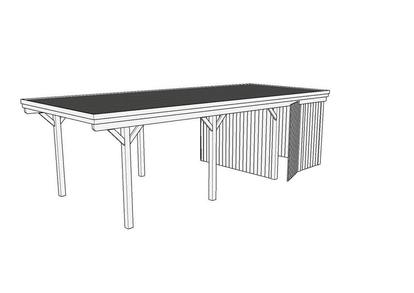 Einzel-Carport CLASSIC Holzblende mit Abstellraum (Verkleidung: Klassisches Duoprofil) - FREESE Holz 