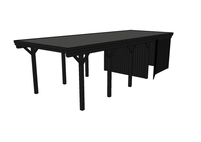 Einzel-Carport CLASSIC Holzblende mit Abstellraum (Verkleidung: Klassisches Duoprofil) - FREESE Holz 