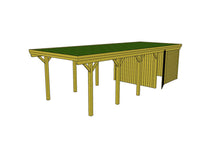 Gründach-Carport CLASSIC Holzblende mit Abstellraum (Verkleidung: Klassisches Duoprofil) - FREESE Holz 