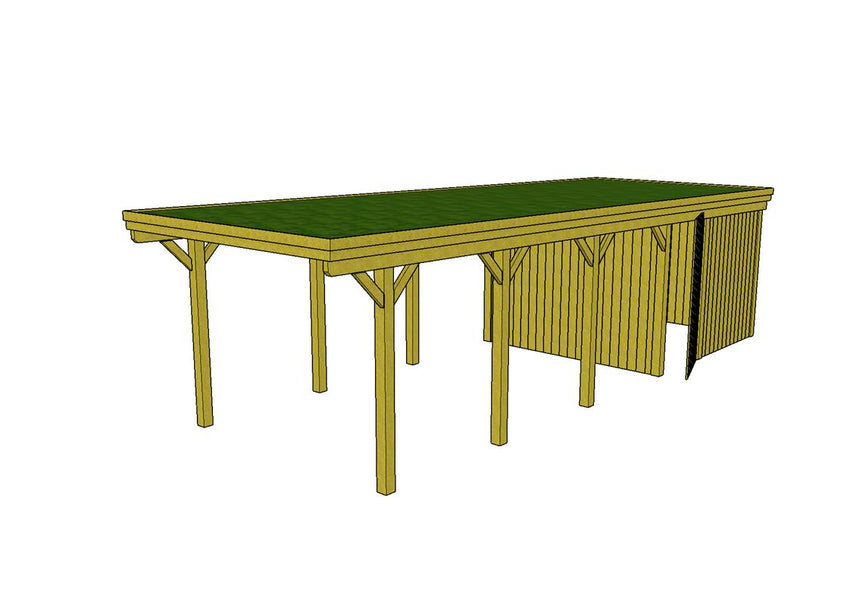 Gründach-Carport CLASSIC Holzblende mit Abstellraum (Verkleidung: Klassisches Duoprofil) - FREESE Holz 