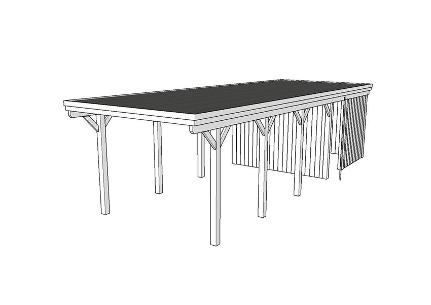 Einzel-Carport CLASSIC Holzblende mit Abstellraum (Verkleidung: Klassisches Duoprofil) - FREESE Holz 
