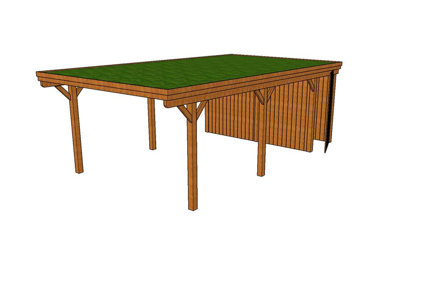 Gründach-Carport CLASSIC Holzblende mit Abstellraum (Verkleidung: Klassisches Duoprofil) - FREESE Holz 