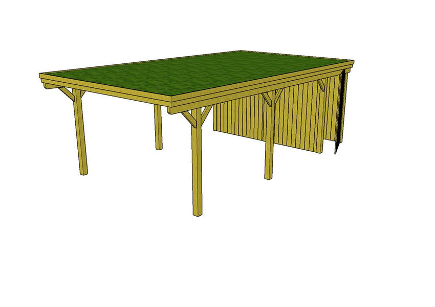 Gründach-Carport CLASSIC Holzblende mit Abstellraum (Verkleidung: Klassisches Duoprofil) - FREESE Holz 