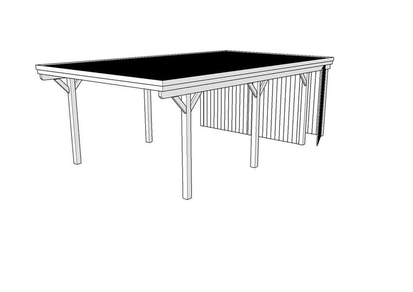 Einzel-Carport CLASSIC Holzblende mit Abstellraum (Verkleidung: Klassisches Duoprofil) - FREESE Holz 