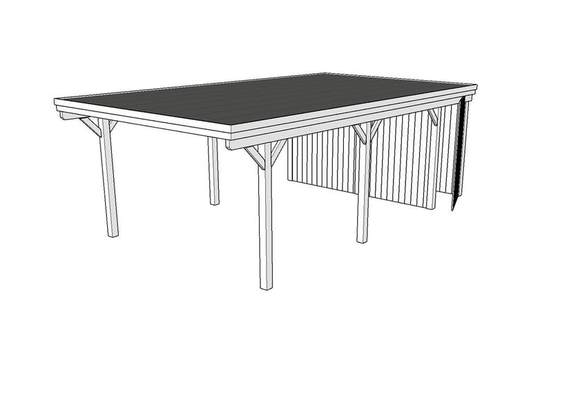 Einzel-Carport CLASSIC Holzblende mit Abstellraum (Verkleidung: Klassisches Duoprofil) - FREESE Holz 
