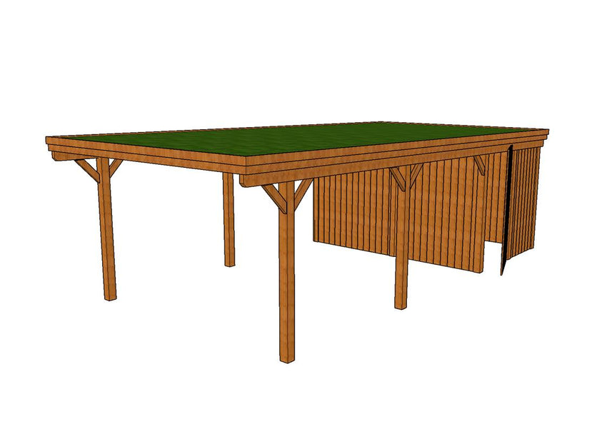 Gründach-Carport CLASSIC Holzblende mit Abstellraum (Verkleidung: Klassisches Duoprofil) - FREESE Holz 