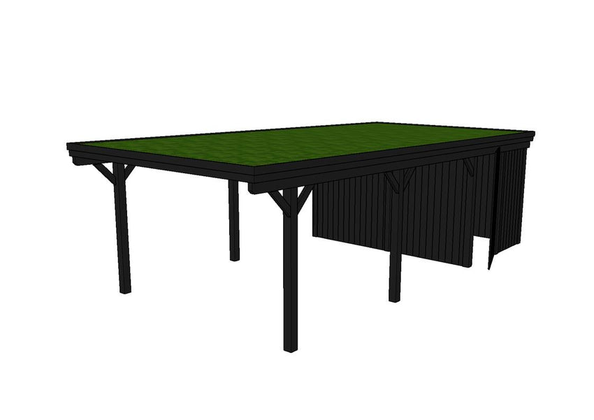 Gründach-Carport CLASSIC Holzblende mit Abstellraum (Verkleidung: Klassisches Duoprofil) - FREESE Holz 