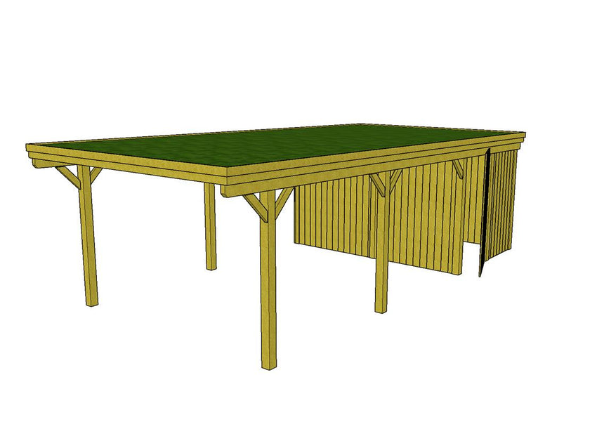 Gründach-Carport CLASSIC Holzblende mit Abstellraum (Verkleidung: Klassisches Duoprofil) - FREESE Holz 