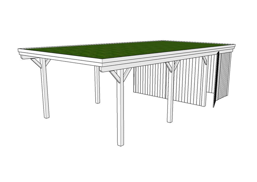 Gründach-Carport CLASSIC Holzblende mit Abstellraum (Verkleidung: Klassisches Duoprofil) - FREESE Holz 