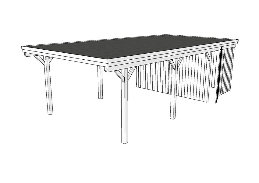 Einzel-Carport CLASSIC Holzblende mit Abstellraum (Verkleidung: Klassisches Duoprofil) - FREESE Holz 